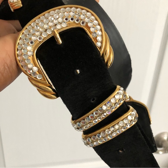Vintage Cache Rhinestone Embellished Suede Leather Belt